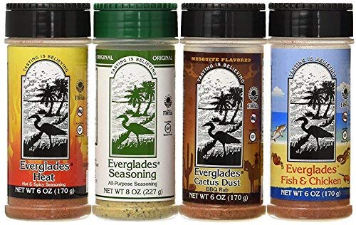 Everglades Seasoning Sampler Cactus Dust Heat Fish and Chicken Bottles for BBQ Enthusiasts, 6 oz./8 oz, 4 Count  
Evergl