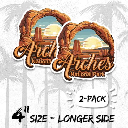 Arches National Park Utah Magnet 4 Inch 2-Pack – Strong Desert Sunset Hiking Vinyl Decorative Travel Magnets for Fridge 