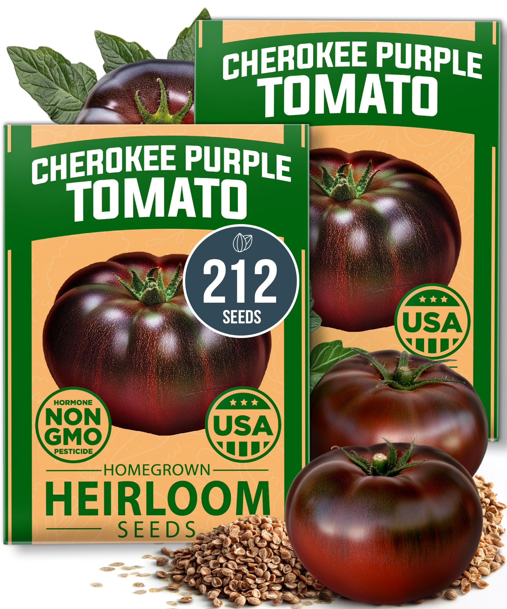 Cherokee Purple Tomato Seeds 2 Pack - Non-GMO USA-SOURCED, High Germination Rate - Heirloom Vegetable Seeds for Planting