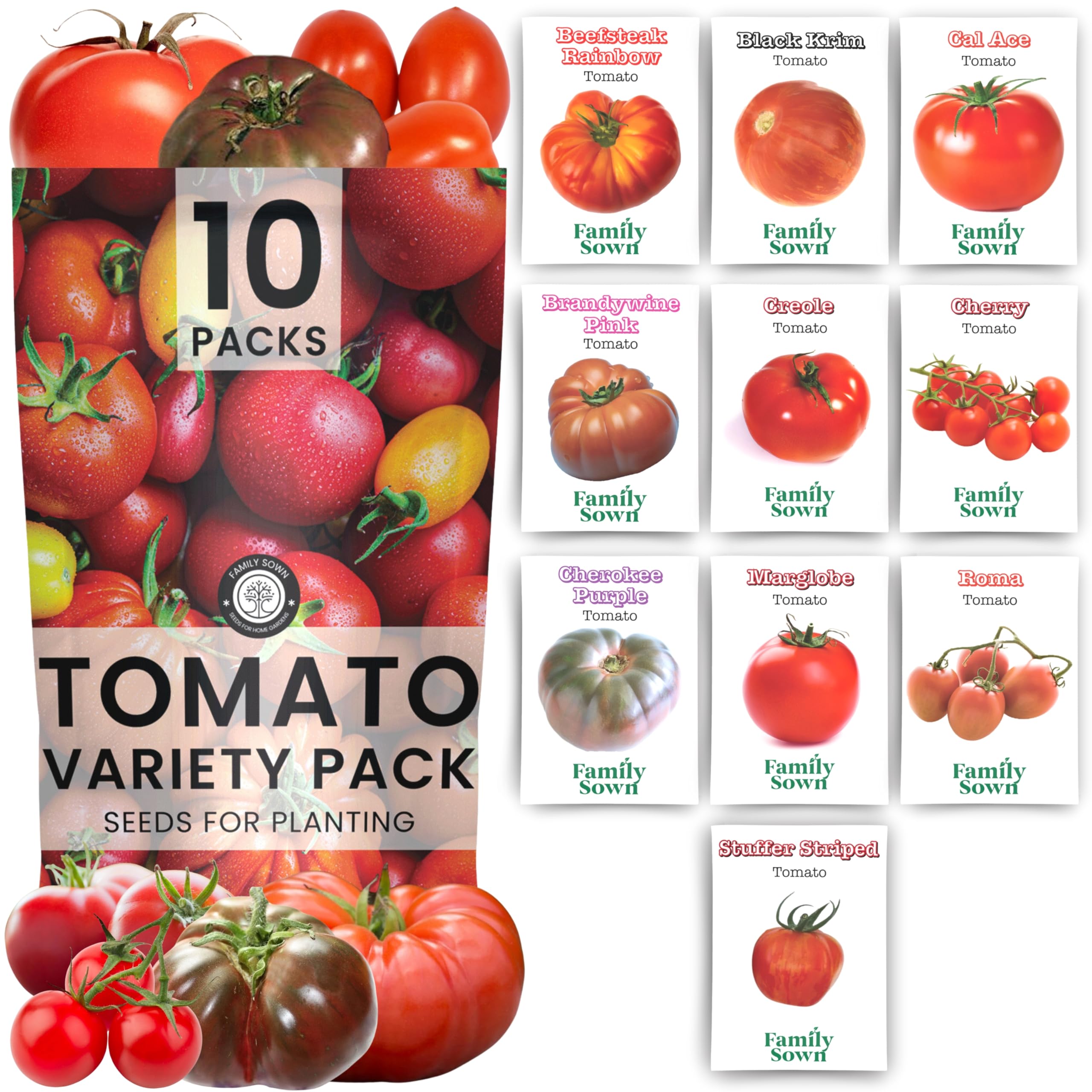  Family Sown Non-GMO Tomato Seeds - 10 Individual Packs - for Indoor & Outdoor Planting - 2025 Season
| Family Sown Non-