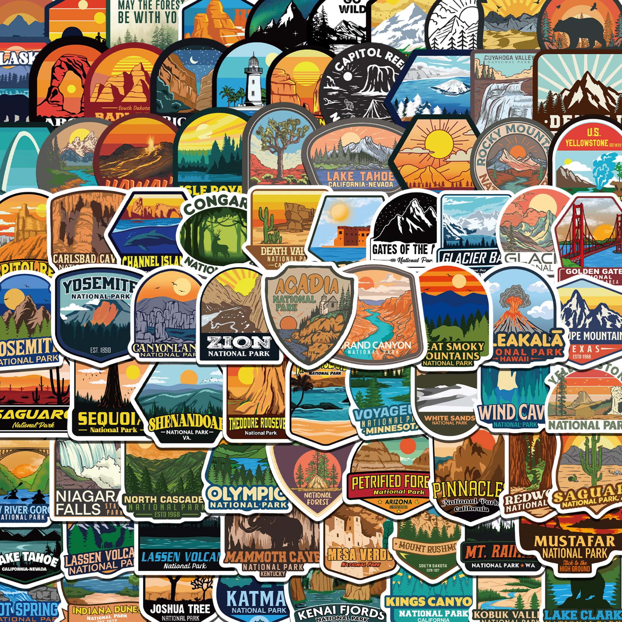 National Parks Sticker Pack for Outdoor Adventure Travelers - Waterproof Vinyl Decals for Water Bottles and Cars - 156 P